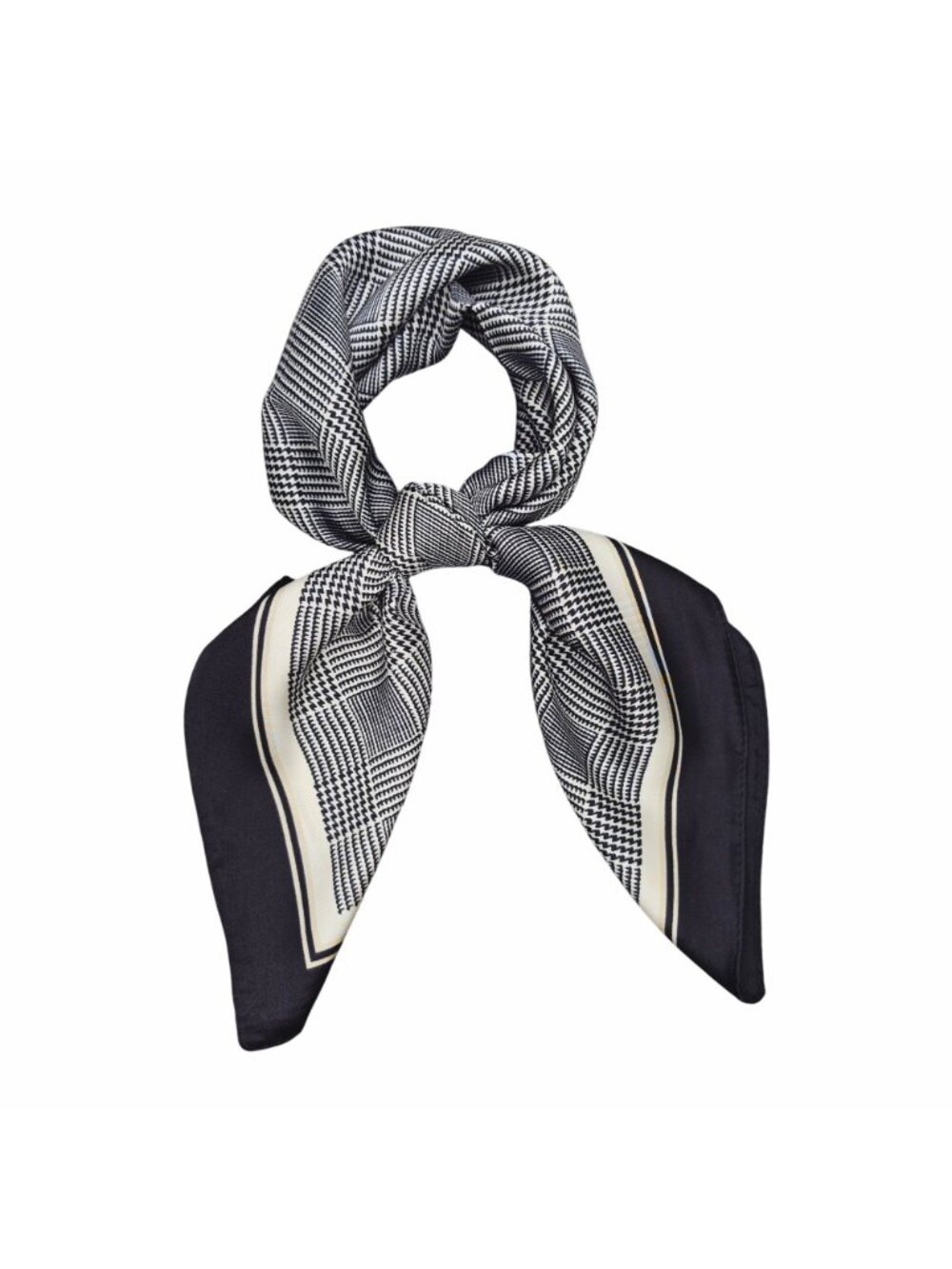 ✨Luxurious Chic Silky Square Scarf Black & White Houndstooth Plaid Print Bandana - Picture 3 of 8